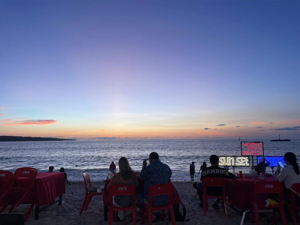 jimbaran beach sunset dinner near bali airport