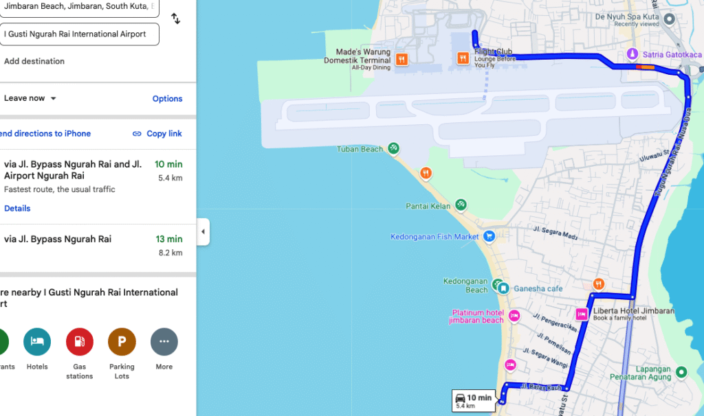 distance from jimbaran beach to bali airport
